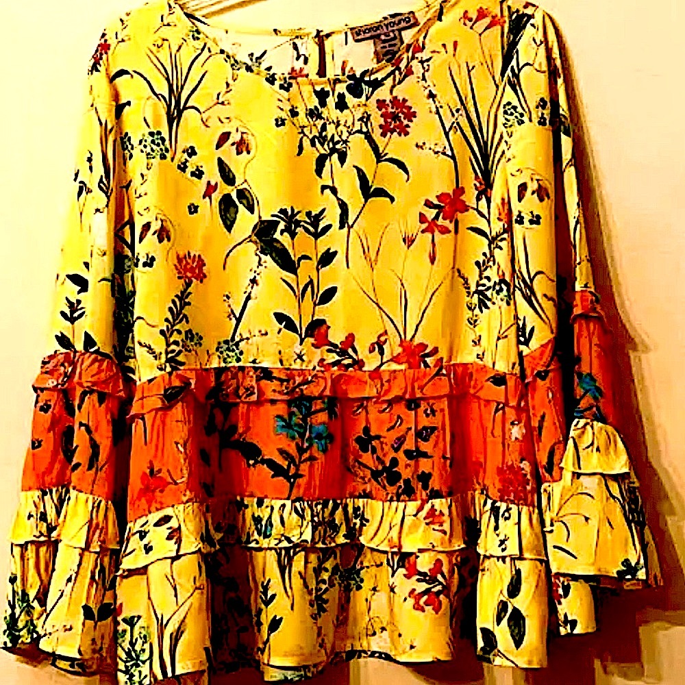 Sharon Young Yellow Floral Tiered Top